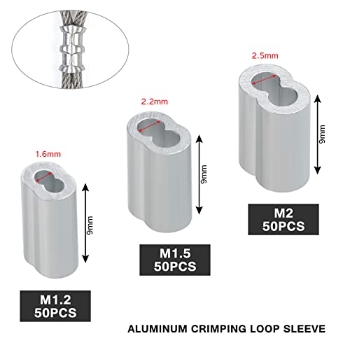 Knpwer 151 Stk Drahtseil Crimpwerkzeug,Draht Crimpzange zum Angeln 0.1-2.2 mm,Drahtseil Crimper Drahtschneider,mit 150 Stück Aluminium Doppelhülsen