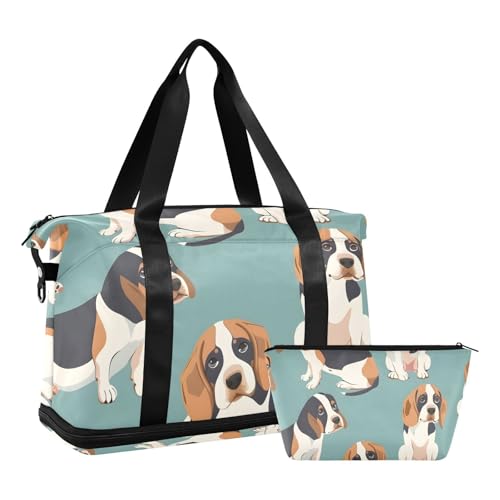 ALAZA Sports Duffel Bags with Toiletry Bag Set,Seamless Beagle Dog Travel Duffel Bags Multi Pockets Weekend Bag2