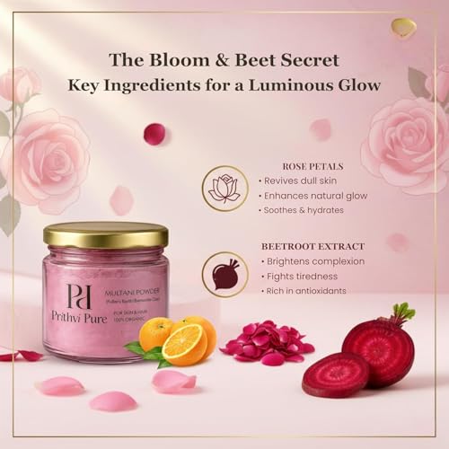 Image of Multani Mitti with Beetroot,Rose & Orange 300g | Face Pack for Skin Brightening Tan Removal Oil Control | Natural Face Mask