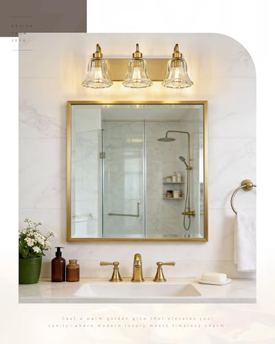 Image of zeyu 3-Light Gold Bathroom Vanity Light with Clear Striped Glass, Modern Brass Vanity Light for Bathroom Mirror, 22 Inch Bathroom Lights Over Mirror, ZJX117B-3W BG