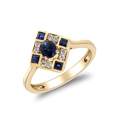 Gin & Grace 10K Yellow Gold Genuine Blue Sapphire Ring With Diamonds For Women | Ethically, Authentically & Organically Sourced (Oval-Cut) Shaped Sapphire Hand-Crafted Jewelry For Her | Sapphire Ring For Women #TOP2