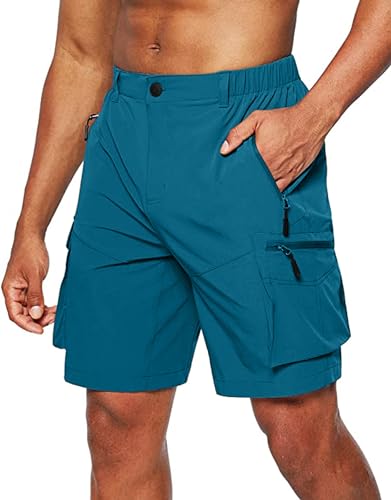 Tansozer Pantalones cortos para hombre, de secado rápido, para senderismo, al aire libre, S1 azul pavo real, S