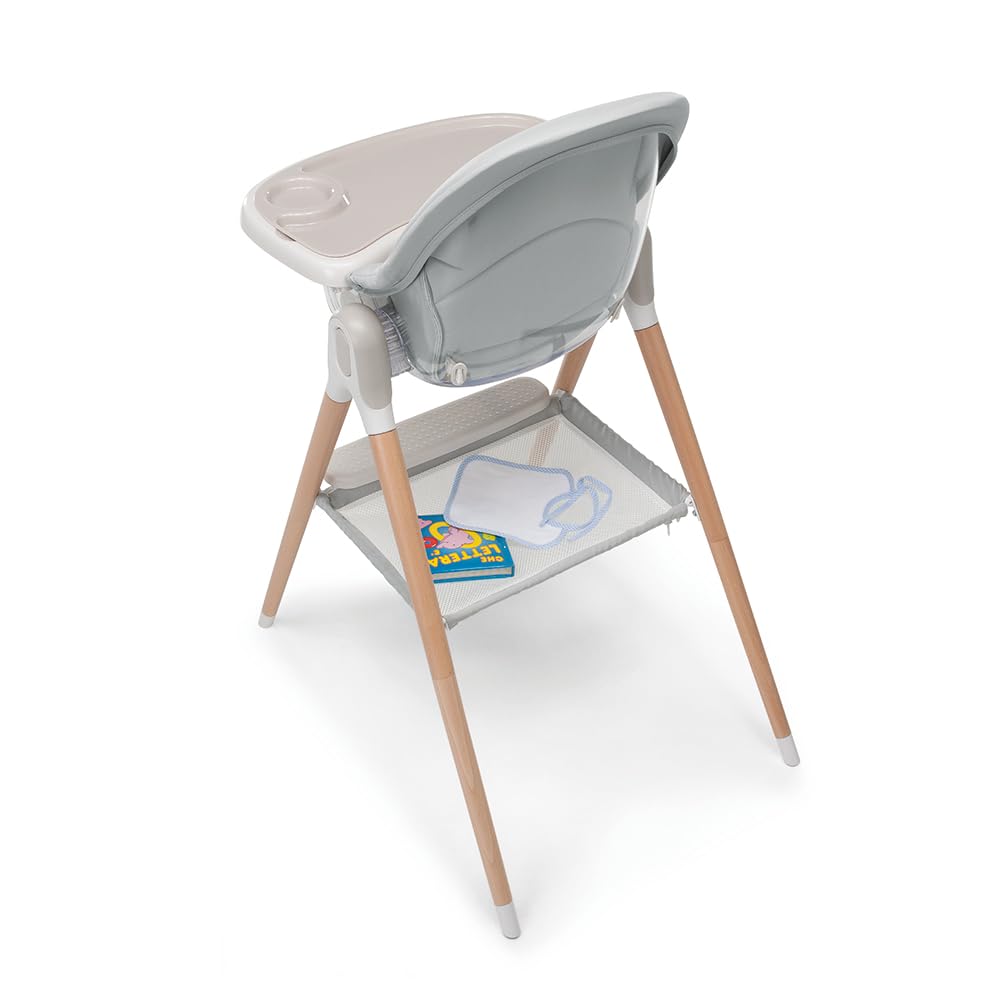 Foppapedretti Seggiolone e Baby Sedia Bonito, bambini da 6 mesi a 3 anni (fino a 15 Kg), Imbottitura Removibile e Lavabile, Seduta Ergonomica e Reclinabile, Doppio Vassoio Regolabile, Grigio