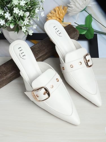 Image of ELLE Women Elegant Buckle Kitten Heel Slip-On Mule