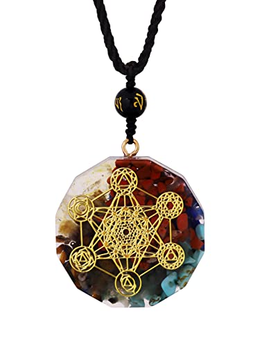 MINACHI Orgone Necklace, 7 Chakra Orgonite Metatron Cube Sacred Geometry Pendant for Spiritual Healing and Positive Energy Meditation