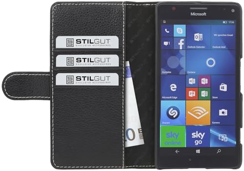 STILGUT Talis, Lederhülle mit Kreditkartenfach kompatibel mit Microsoft Lumia 950 XL, Schwarz