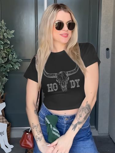 Cowgirl Outfits for Women Crop Tops for Teen Girl Y2k Clothes Cowboy Country Concert Graphic Tee Tops4