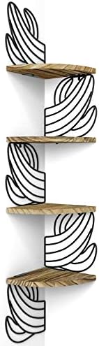 Alsonerbay Wall Mount Corner Shelves, 4 Tier Floating Wood Shelf, Rustic Storage Shelves for Bedroom Living Room Bathroom Kitchen Office, Solid Wooden Decor, Cactus Shelves Carbonized Black