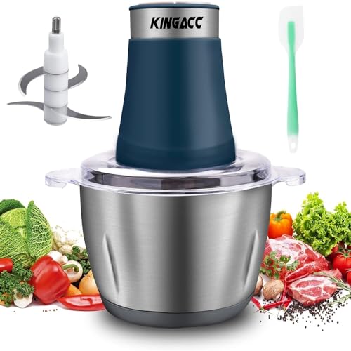 Hachoir Électrique, 300W Mixeur Hachoir 2L avec Moteur en Cuivre & Bols Acier Inox, 4 Lames Amovibles, 2 Vitesses Réglables food processor pour Viande/Légumes/Fruits/Cuisine