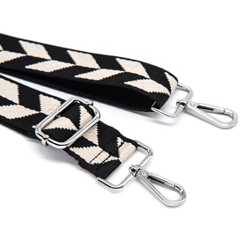 Image of S&loyoe Silver bucklePurse Straps Replacement Crossbody Bag Strap Adjustable Wide Guitar Straps for Handbags 1.5inch (Rhombus black silver)