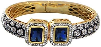 TOKENZ Gold Plated Square Shape Blue Stone Designer Bracelet Kada