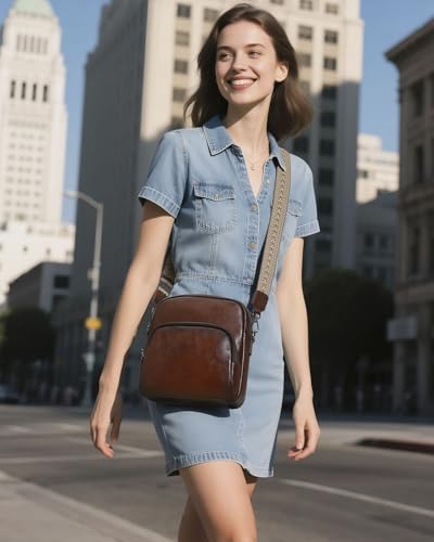 COOLCY Genuine Leather Crossbody Bags for Women Purses and Handbags Vintage Shoulder Satchel Bag with 2 Adjustable Straps3