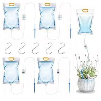 5 Bolsas de riego por goteo de 3,5 litros con flujo ajustable automático de riego de plantas, dispositivos de riego para plantas interiores y exteriores, para jardín bonsáis y flores