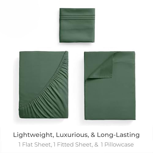 Image of Mellanni Twin Sheets Set - 3 PC Iconic Collection Bedding - Hotel Luxury, Extra Soft, Cooling Bed Sheets - Wrinkle, Fade, Stain Resistant (Twin, Emerald Green)