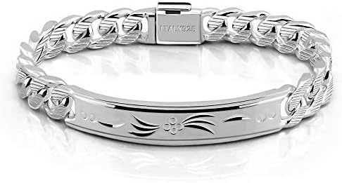 Dankadi Fashion Men Silver Jewelry Classic Bracelet 100% 925 Sterling Silver Exquisite Carving Totem Bracelet 10 MM 7-10 inches Italy Design Cuban Chain Safety Clasp Gifts For Boy