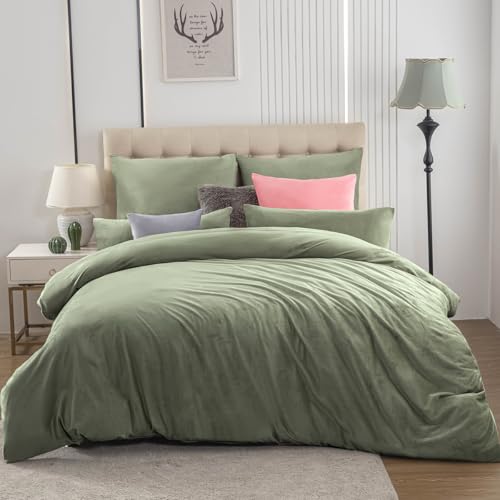 Soifox Winter Flanell Bettwäsche 140x200 - Salbeigrün Flauschige und...