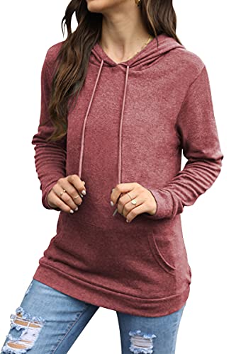 Beufri Hoodies For Women Casual Long Sleeve Solid Pullover Tops Loose Sweatshirt With Pocket (Xxx-Large, Brick Red) #TOP1