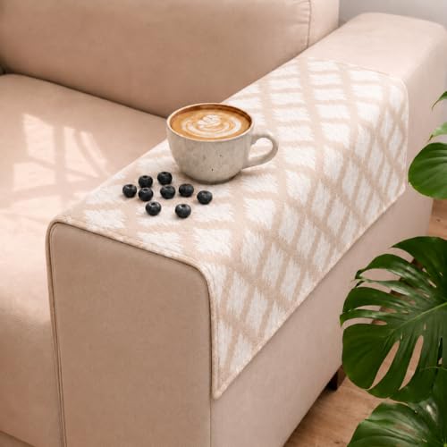 Image of STITCHNEST 'Verdant Ikat Stories' Sofa Armrest Cover | Elegant Jacquard Fabric, Washable & Durable for Modern Living (18 x 22 Inches)