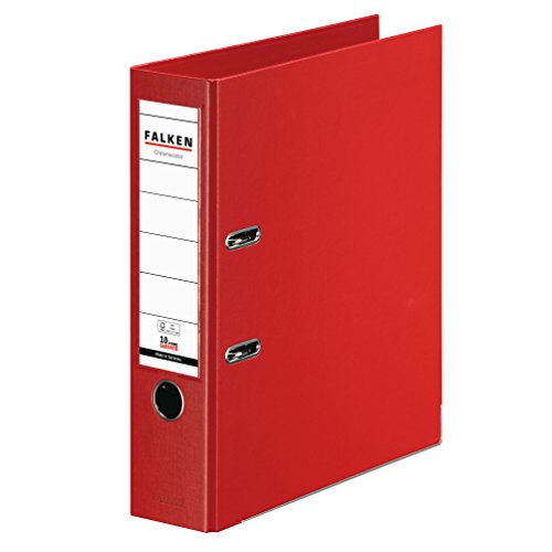 Original Falken Chromocolor Premium-Ordner. Made in Germany. Kunststoffbezug außen und innen 8 cm breit DIN A4 rot Ringordner Aktenordner Briefordner Büroordner Plastikordner Schlitzordner