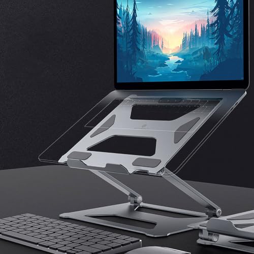 Image of Laptop Stand for Desk, Foldable Adjustable Aluminium Laptop Stand for Laptop & MacBook, Ergonomic Portable Notebook Stand with Anti-Slip Pads, Ventilated Open Design for Office & Home(10 to 17 inch)