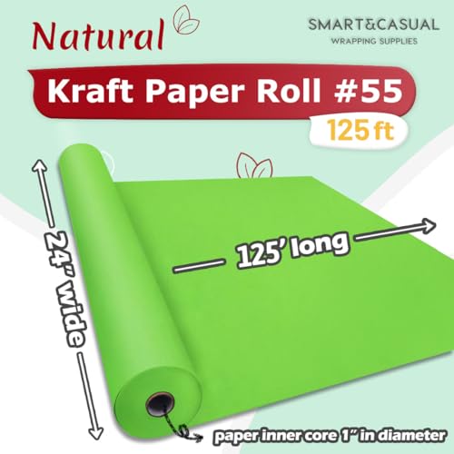 Image of SMART&CASUAL 24 inch x 1,500 inch (125') Medium Green Kraft Craft Paper Roll for Gift Wrapping Bulletin Board Bouquet Flower Art Packing Parcel Table Covering 80GSM 55LB (Medium Green, 24 inch x 125')