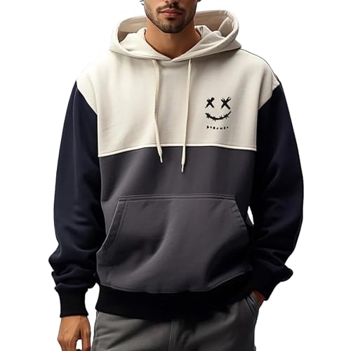 Image of Men's Casual Graphic Print Hooded Pullover Long Sleeve Sweatshirt with Adjustable Drawstring, Soft Cotton Blend for Everyday Wear (Grey, XXL)