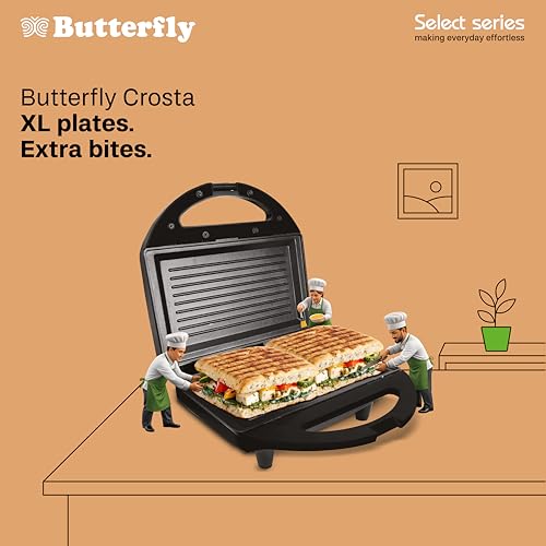 Image of Butterfly Crosta Grill 750W Sandwich Maker | German‑Engineered Non-stick Coated Plates | Crisp‑Core Heating Design | 1 Year Warranty