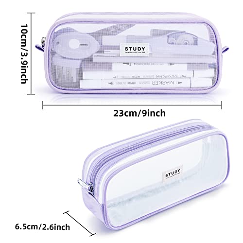 Image of Fancy Forest Kalidi Grid Mesh Pencil Case - Large Capacity Pouch With Zipper for School, Office - Multi-Purpose Stationery Pen Bag for Teen Girls, Boys, Men, Women - Purple