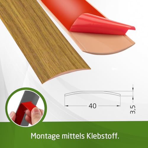 Amig - Übergangsprofil Selbstklebend | Maße: 985 mm x 4 mm x 0,5 mm | Farbe: Eiche | Klebstoff | Übergangsstreifen | Fugenprofil für Böden, Parkett und Terrassen | Für Holzböden