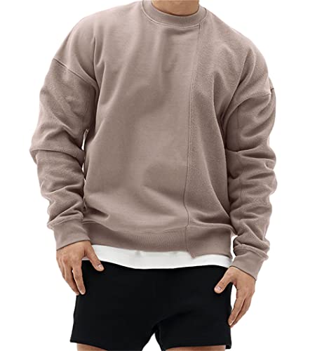 Sweat-Shirt Hommes Col Rond Couleur Contraste Épissage Pull Hommes Ample Confortable Popularité Couples Sweat-Shirt Printemps Automne Décontracté All-Match Pull Hommes B-Khaki L Cover