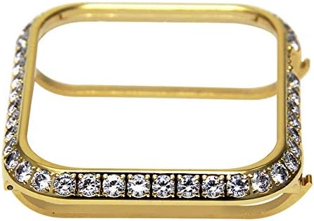 3.0MM Big Size Bling Rhinestone Diamond Case Crystal Bezel Compatible with Apple Watch Series 3 Series 2 Series 1 38MM 42MM Series 4 40MM 44MM-Gold (40MM)