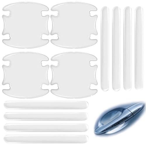 RHQFDM 12 Pieces Car Door Handle Protective Film Universal Paint Protection Film Recessed Handle and Handle Self-adhesive Anti Scratch Handle Shell Transparent Car Door Edge Protection(Transparent)