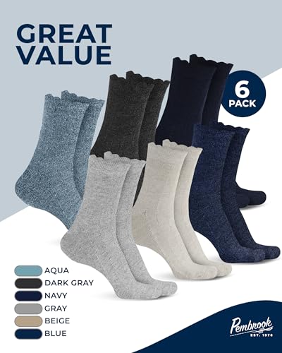 Image of Pembrook Frill Knit Diabetic Socks for Women & Men with Bamboo Viscose - 6 Pairs Non Binding Wide Neuropathy Socks for Women