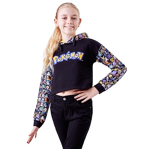 Pokemon Sudadera Niña Sudadera Corta Crop Top Ropa para Niñas Pikachu Regalos para Niñas y Adolescentes 5-15 Años (13-14 años, Negro)