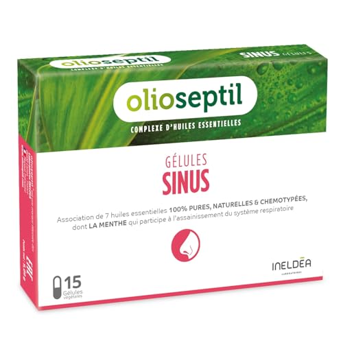OLIOSEPTIL - Sinus - Complexe de Romarin, Niaouli, Menthe, Citron, Girofle, Ravintsara - Gélules Végétales L-Vcaps® - Assainit les voies respiratoires - Dès 15 Ans - 15 Gélules
