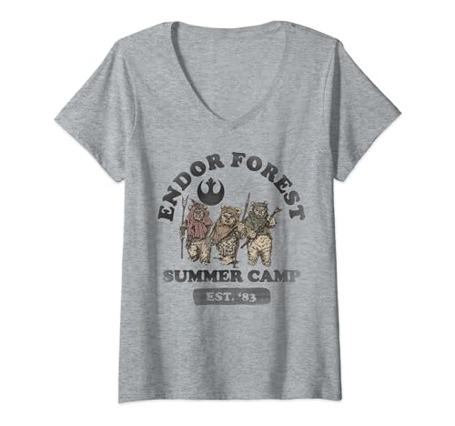 T-shirt col V Star Wars pour femme imprimé vintage Endor Forest