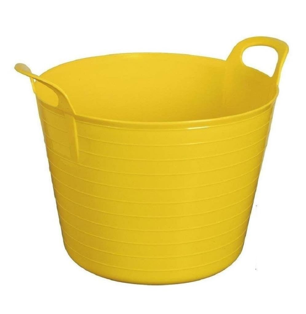 FLEXI TUB WITH HANDLE BUILDER TRUG CONSTRUCTION CONTAINER BUCKET LAUNDRY BASKET UK (Yellow, Small)