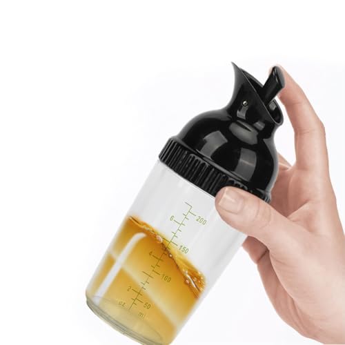 Lwuey Salad Dressing Shaker, 200ML Plastic Clear Measuring Bottle for Mixing Ranch Homemade Sauce Container BPA Free Dripless Pour PP Dispenser Leak Proof Sealed Spout Lid Home Kitchen Clean(Black)