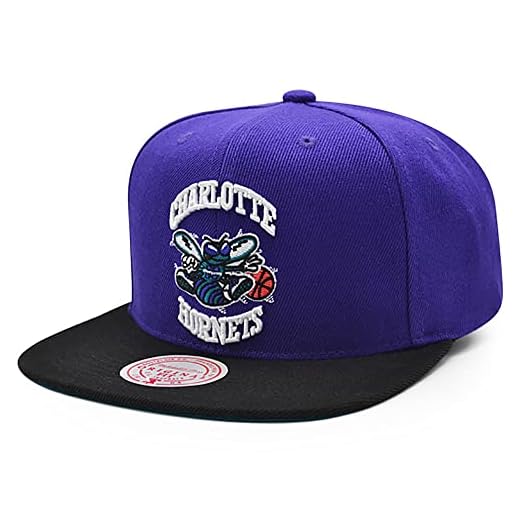 Mitchell & Ness Charlotte Hornets Snapback Hat - Purple/Black/Throwback - Basketball Cap for Men