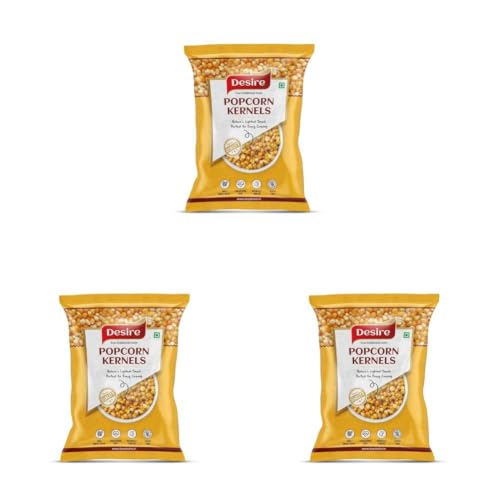Image of Desire Popcorn Kernel Seeds, 500g | Jumbo Makkai Popcorn Kernels | Imported, High Expansion, A Grade for Gourmet Popcorn (Pack of 3)
