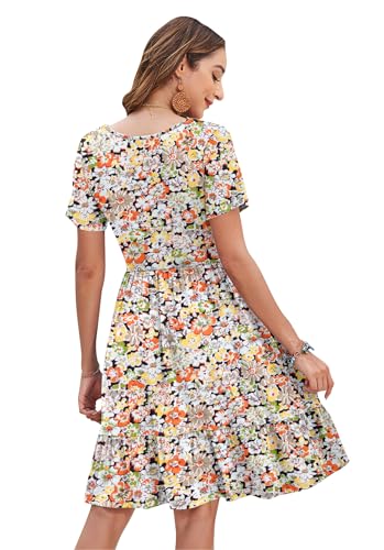 Image of AUSELILY Womens Summer Dresses 2025 Casual Short Sleeve Dress Square Neck A-Line Ruffle Sundress with Pockets