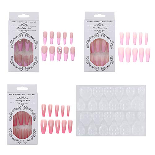 DSLONG 72Pcs Extra Long Press On Nails,Ballerina Coffin False Nail Tip,Full Cover Artificial Fake Nails,Acrylic DIY Nail Art Salon
