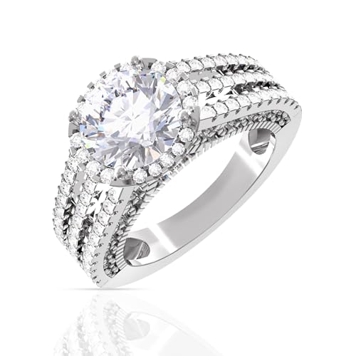 Image of 925 Sterling Silver Ring for Women | Cubic Zirconia Solitaire Halo Design | Fine Jewellery Finger Ring for Girls, Wife, Girlfriend | Gift for Birthday, Anniversary, Valentine's Day