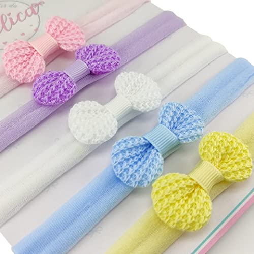 Kit 5 Laços para Cabelo Bebê RN Menina Meia Seda Slim LA08