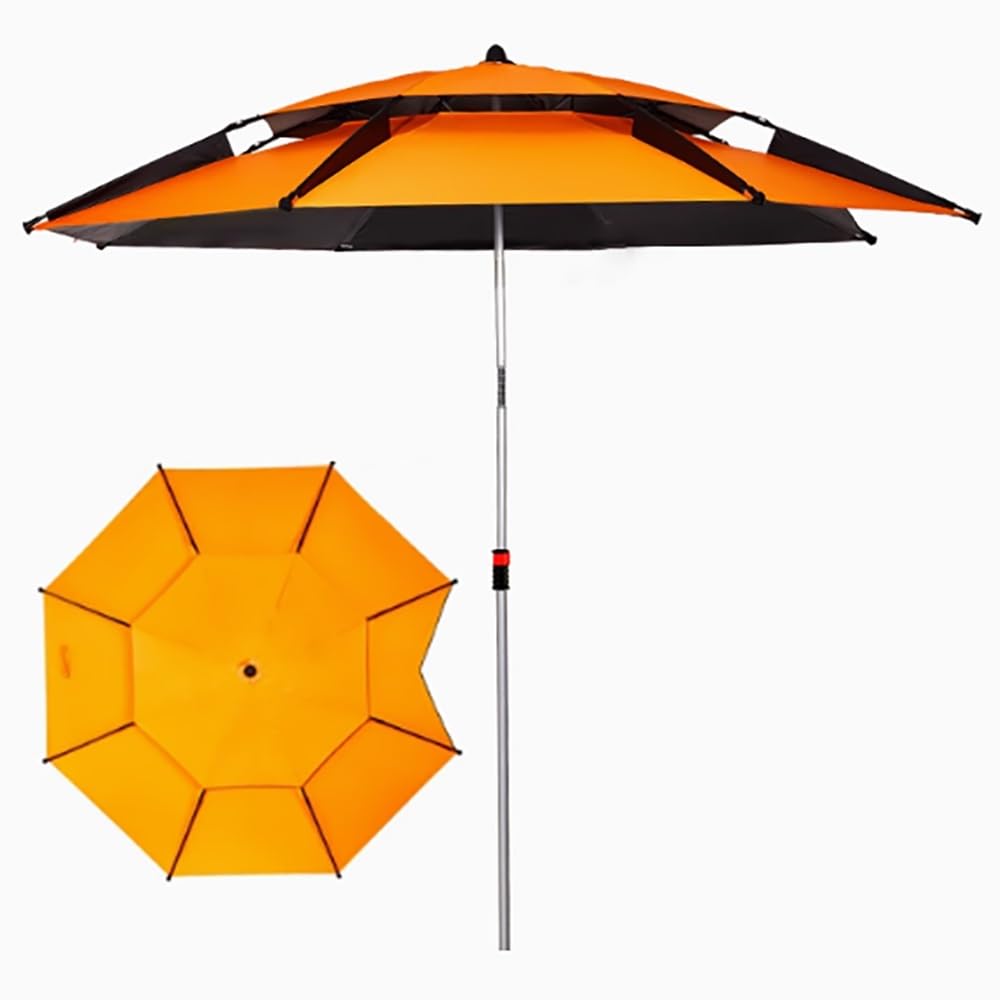 Ombrellone portatile da pesca per esterni, 2,6 m (6,5 piedi, 7 piedi, 8 piedi, 8,5 piedi), ombrellone rotondo per campeggio, patio, spiaggia, piscina, golf, arancione.