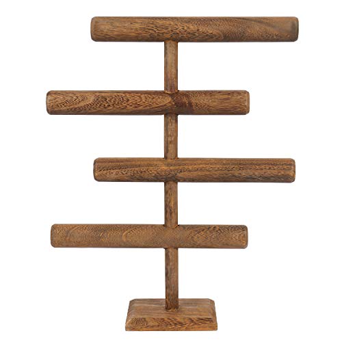 Mooca Wooden Brown 4-Tier Jewelry Display Stand, Wooden Necklace Jewelry Display Organizer Bracelet Holder For Shows, Wooden Bracelet Watch Display Stand, Brown Color #TOP2