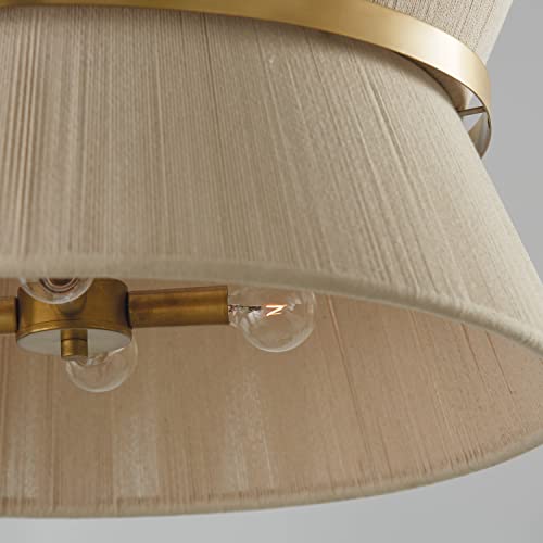 Capital Lighting 341281Np Cecilia Transitional Art Deco Luxe Hand-Wrapped Bleached Natural Rope Tapered Pendant Light Fixture, 8-Light 480 Total Watts, 14" H X 24" W, Patinaed Brass #TOP3
