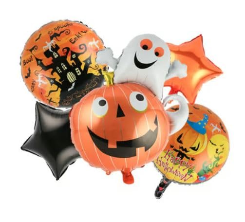 ToyUniverse 5 Pcs Happy Halloween Ghost On Pumpkin Foil Balloon | Happy Halloween Trick or Treat Haunted Horror Party Decoration Foil Balloons (Ghost on Pumpkin)