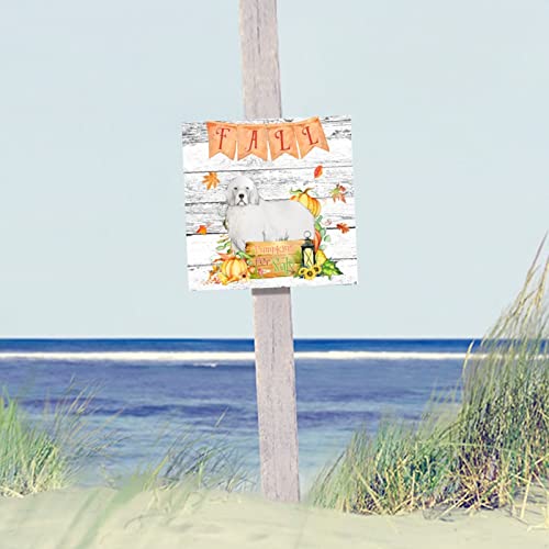 Plaque murale en bois Fall Pumpkins et Husky décoration rétro de 30,5 cm - 5