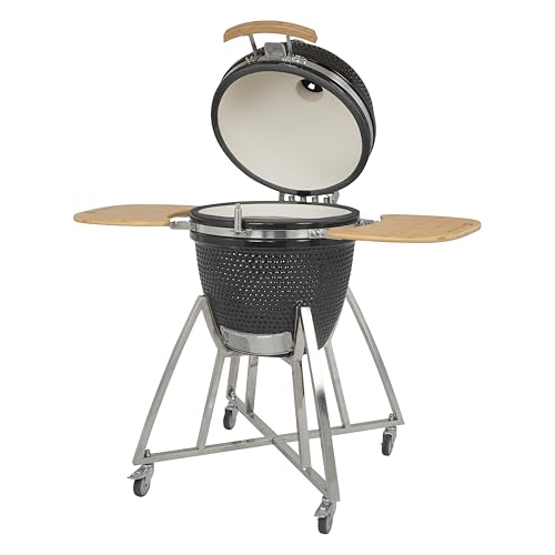 Tarrington House Kamado-Holzkohlegrill Naggado, Ø 47 cm, Keramik/Edelstahl, Ablagetische, fahrbar, Deckel mit Thermometer, schwarz